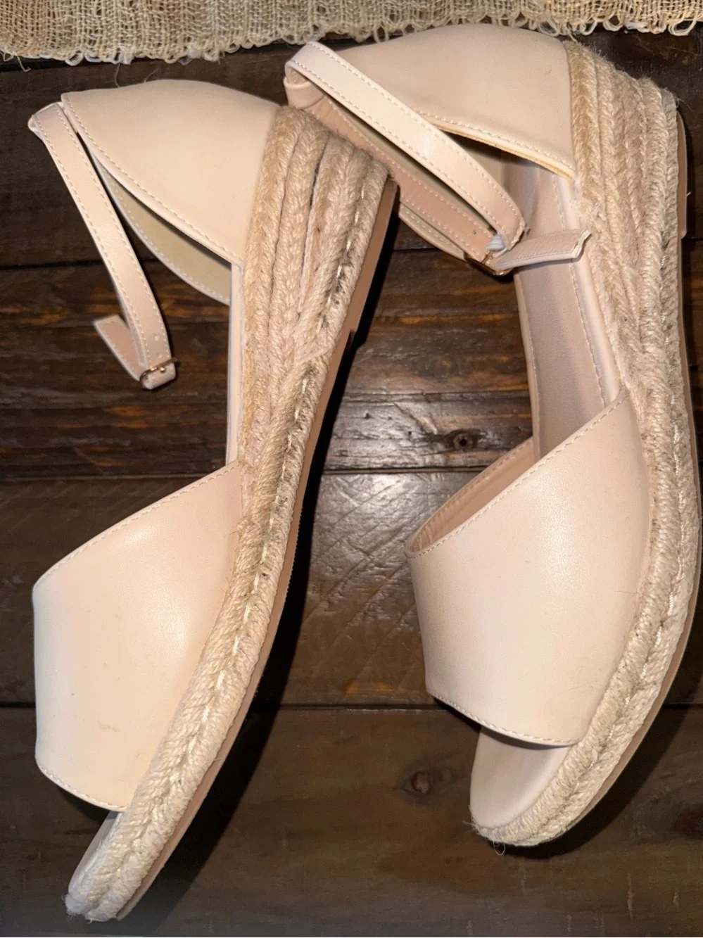 SHEIN Cream Ankle-Strap Espadrille Wedges